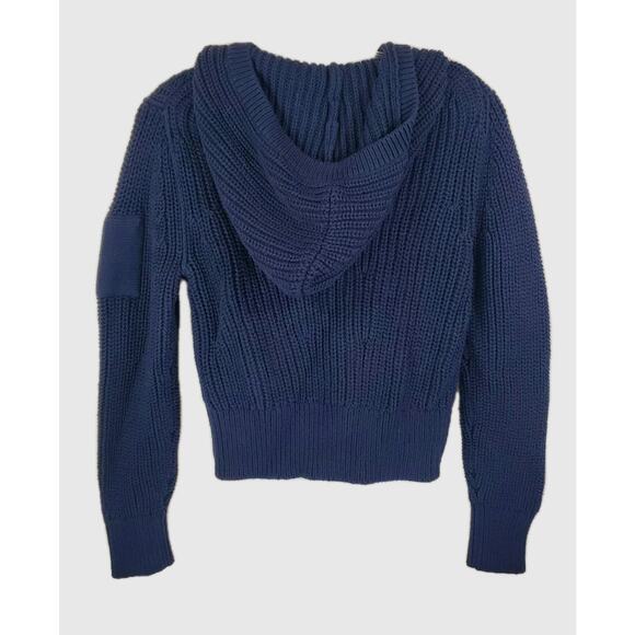 BANANA REPUBLIC Varo Ribbed Zip Crop Hooded Sweater Bomber XS Navy #509216-01 - Picture 10 of 13